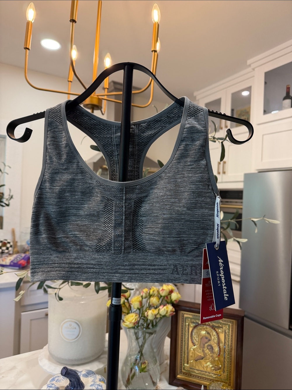 Aeropostale Heather Gray Seamless Racerback Sports Bra